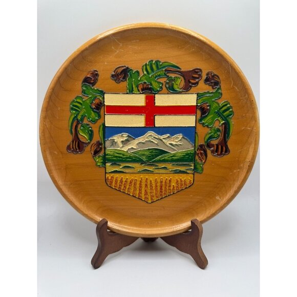 Wooden Alberta Crest Plaque 3D Relief Pintado A. Mano Industries 9" Diameter - Picture 1 of 8